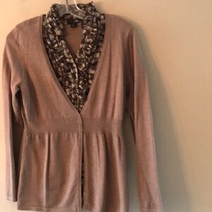 Women's Tan Cardigan  Sweater with False Blouse Size Small